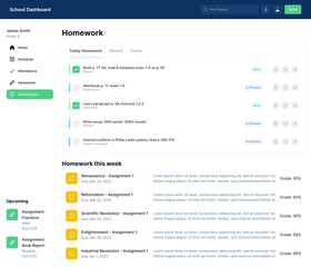Fototapeta premium School Dashboard, Education Portal, Homework Web App Calendar Academic CMS Classroom UI Kit Template