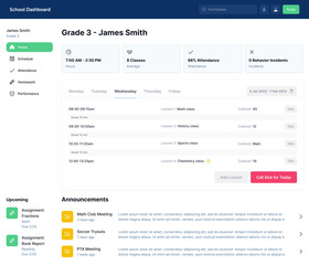 Obraz premium School Dashboard, Education Portal, Homework Web App Calendar Academic CMS Classroom UI Kit Template