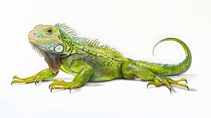 Fototapeta premium Green Iguana Lizard Reptile Animal Portrait Illustration