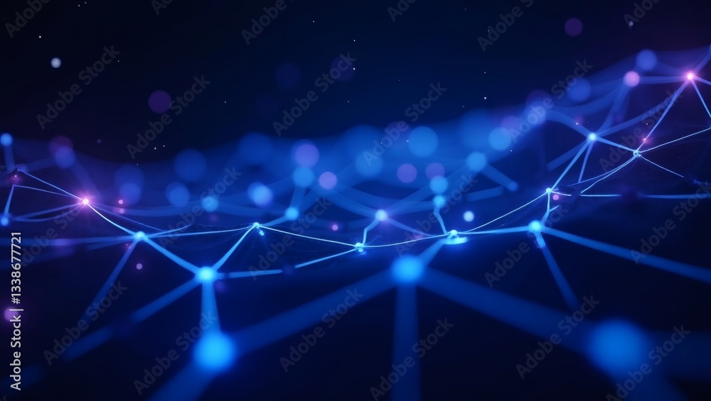 Aufkleber a digital network with glowing nodes and connections, representing the interconnectedness of data and technology. The image has a futuristic feel