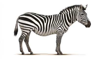 Fototapeta premium Zebra profile against white background, wildlife animal, side view, digital illustration, stock photo