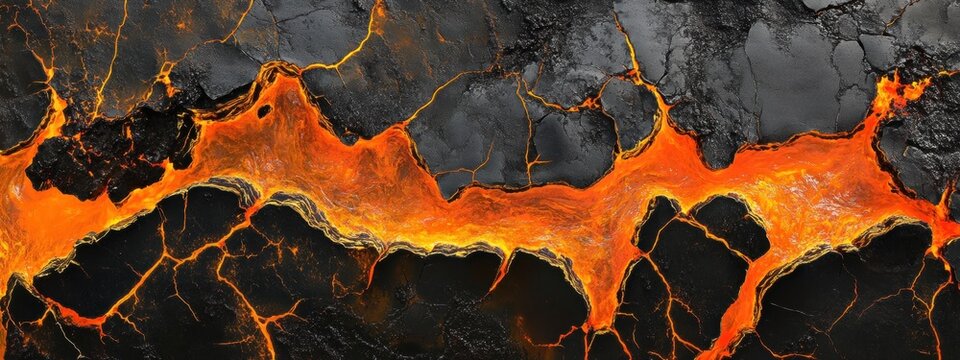 Cracked earth illuminated by fiery magma pools and flowing lava rivers create a mesmerizing landscape of volcanic activity