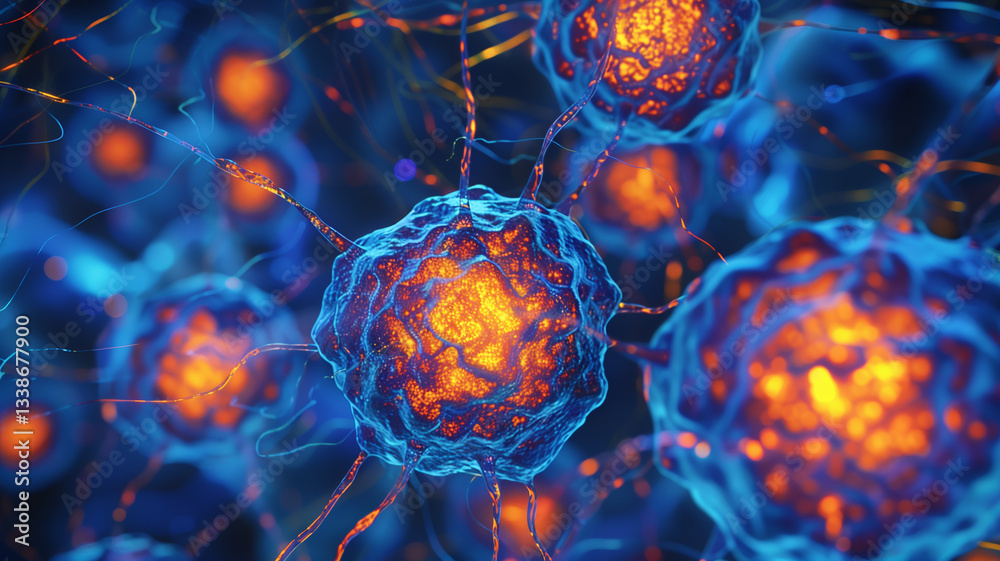 Poster This Vibrant cells and neural structures illustrate advanced genetic modifications in action.