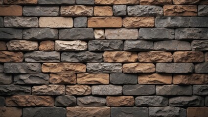 Fototapeta premium Rustic stone wall texture in shades of gray and brown, featuring uneven stones arranged in a classic vintage pattern for backdrop use.