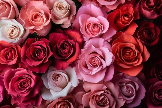 Roses in Various Shades From Delicate Pink to Deep Red Arranged Beautifully for a Floral Display Generative AI