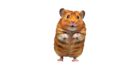 Cute Hamster Standing Upright. Adorable Pet Rodent With Fluffy Fur And Curious Expression Isolated On Transparent Background