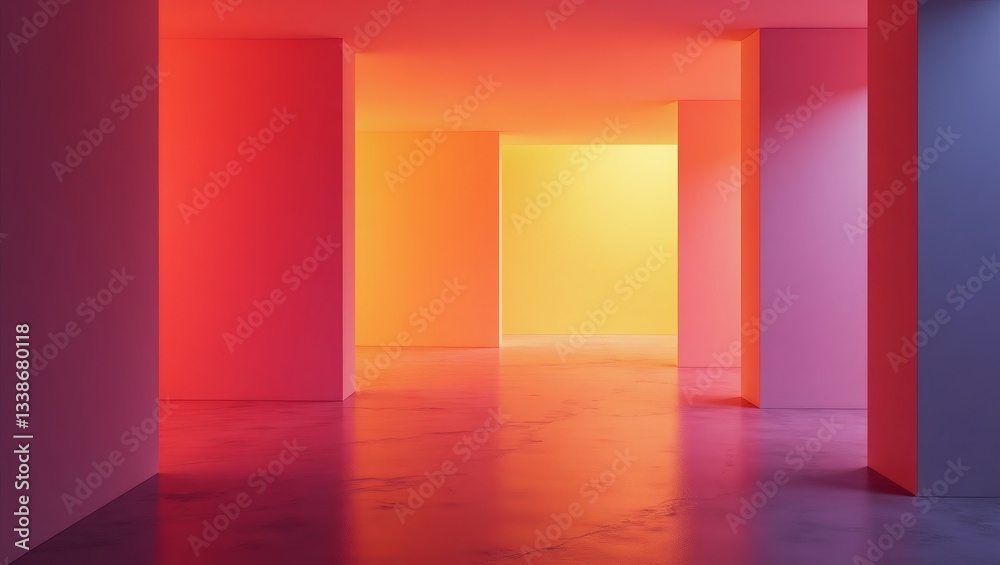 Poster a vibrant hallway with colorful walls and a unique perspective