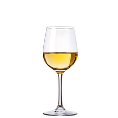 Bottomed wine glass filled with golden wine isolated on white background