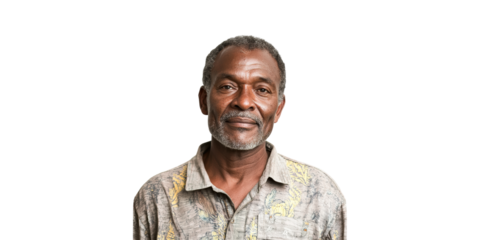 Elderly Man In Casual Shirt. Portrait Of Wisdom And Experience Isolated On Transparent Background