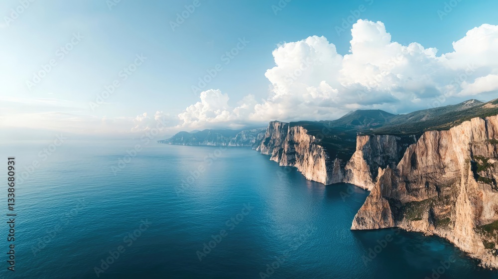 Poster seaside cliffs landscapes idea. breathtaking coastal view with cliffs and clear blue waters under a 