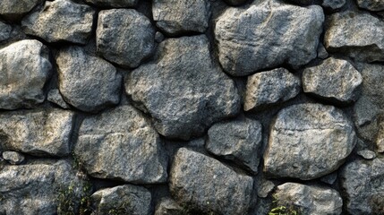 Fototapeta premium A textured stone wall of irregular grey rocks