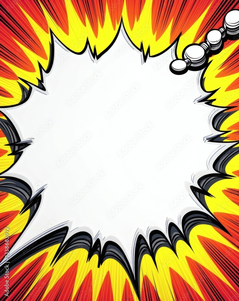 Poster a vibrant comic book style explosion with empty space. the burst has bold lines and eye-catching col