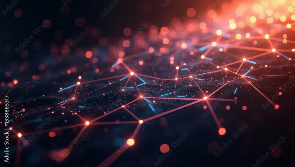 Poster a dynamic network of interconnected lights, symbolizing the digital age, the image conveys connectivity and technological advancement