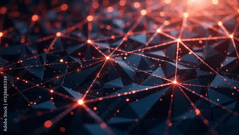 Poster a network of interconnected lines and dots representing a digital or technological concept