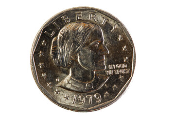 Worn 1979 Susan B. Anthony Silver Dollar On White Background
