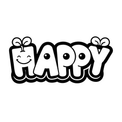 Sticker design of a cheerful font for Happy