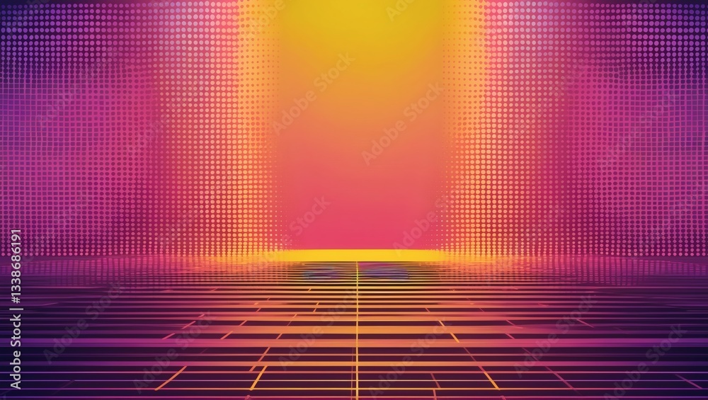 Aufkleber abstract geometric background with vibrant neon light and digital grids. the image evokes a sense of
