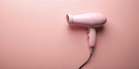 Fototapeta premium Vintage Pink Background with Blank Space and Hair Dryer - Retro Hair Styling Stock Photo