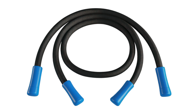 A jump rope with foam-padded handles on a transparent background