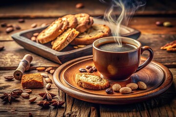 Vintage Photo: Warm Coffee & Biscotti Snack - Cozy Autumn Treats