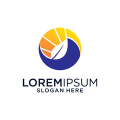 Abstract Logo Design With Sun Leaf and Wave