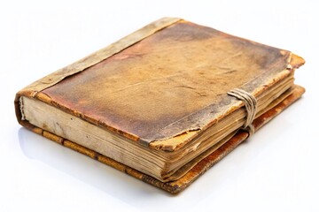 Obraz premium Vintage Notebook, Worn Cardboard Cover, Low Light Photography, Isolated White Background