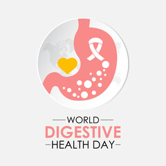 World Digestive Health Day Banner and web design. Digestive Wellness Starts Here Support Stomach Health Awareness month is May. Banner poster, flyer and background design template.