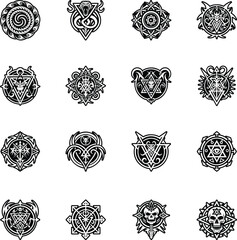 Set of Glyph Style Demonic Art Icons 

