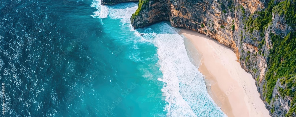 Poster seaside cliffs landscapes idea. stunning view of a tropical beach with turquoise water and cliffs in