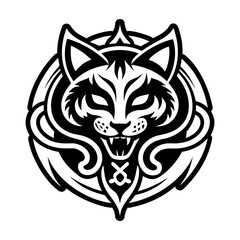A filled style icon of magic cat symbol