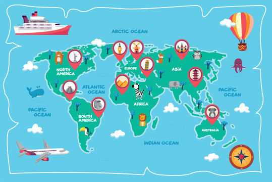 Dynamic world map displayed in a vibrant infographic layout