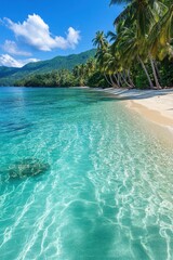 Fototapeta premium Tropical Beach Paradise with Turquoise Water and Palm Trees in Exotic Island Scenery on a Sunny Day