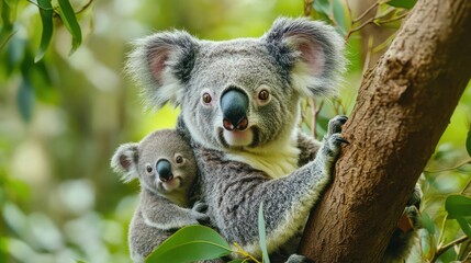 Fototapeta premium Australian Koala Mother and Baby in Tree