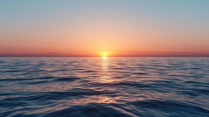 Obraz premium Sunset over ocean landscapes idea. A serene sunset over calm ocean waters, reflecting various hues of orange and blue.