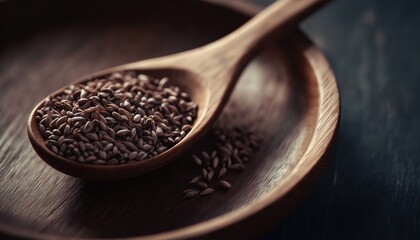 Obraz premium Milk Thistle Seeds on Wooden Spoon, Natural Herbal Supplement, Close-up Detail