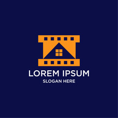 Abstract Orange And Dark Blue Pixelated Film House Logo Design