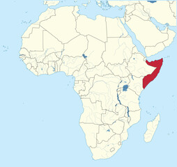 Detailed national location map of SOMALIA within the great continent of Africa