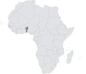 Detailed national location map of BENIN within the great continent of Africa