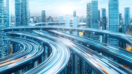 Fototapeta premium Aerial panoramic view of a smart city s futuristic highway and transportation infrastructure development and expansion project showcasing advanced surveying technologies