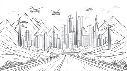 Obraz premium Futuristic city highway with renewable energy. Possible stock photo use Urban development concept