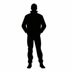 Fototapeta premium Silhouette of a businessman in a suit with a hat, standing and walking, representing a professional person in a shadowy illustration