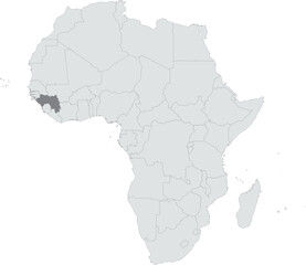 Detailed national location map of GUINEA within the great continent of Africa
