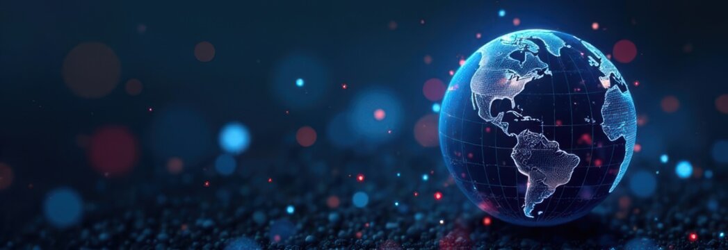 Planet earth rotating in space with copy space on left