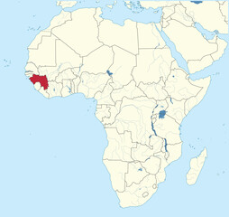 Detailed national location map of GUINEA within the great continent of Africa