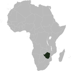 Detailed national location map of ZIMBABWE within the great continent of Africa