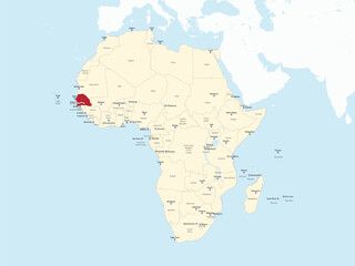Fototapeta premium Detailed national location map of SENEGAL within the great continent of Africa