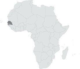 Detailed national location map of SENEGAL within the great continent of Africa