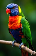 Obraz premium Rainbow lorikeet perching on branch displaying vibrant plumage