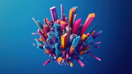 Obraz premium Abstract Colorful Cityscape Sphere; Background of Digital Art