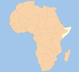Detailed national location map of SOMALIA within the great continent of Africa